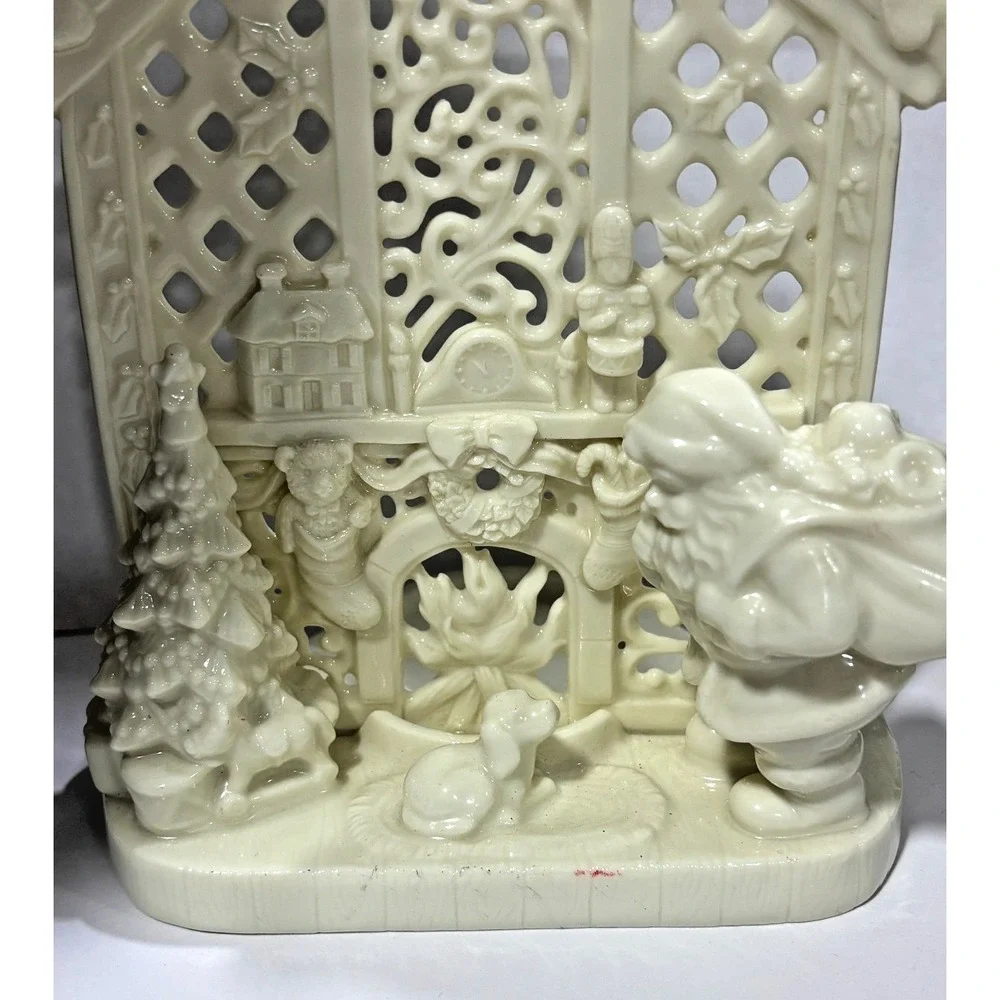 Vintage Ceramic Christmas Village House Tealight Candle Holder Santa Fireplace